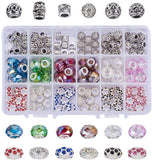 Brass & Alloy Rhinestone & Glass European Beads, Large Hole Beads, Mixed Color, 16.5x10.8x3cm, 144pcs/box