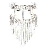 Alloy Rhinestone Chain Tassel Face Eye Mask for Women, Sexy Masquerade Mask for Halloween Costume Party, Silver, 220x310x5mm