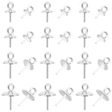 24Pcs 6 Size 925 Sterling Silver Cup Pearl Peg Bail Pin Pendants, For Half Drilled Beads, Silver, 7~9x3~6mm, Hole: 1.5~2mm, Pin: 0.6~0.7mm, 6Pcs/size