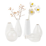 6Pcs 6 Style Mini Ceramic Floral Vases for Home Decor, Small Flower Bud Vases for Centerpiece, Mixed Shape, White, 43~65x70~100mm, Hole: 15~25mm, 1pc/style