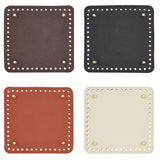 4Pcs 4 Colors Square PU Leather Knitting Crochet Bags Nail Bottom Shaper Pad, with Metal Nail, for Bag Bottom Accessories, Mixed Color, 15.1x15x0.45~1cm, Hole: 5mm, 1pc/color