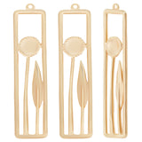 14Pcs Brass Pendants, Nickel Free, Rectangle with Flower & Leaf, Real 18K Gold Plated, 31x7.5x1.5mm, Hole: 0.8mm