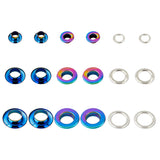 100 Sets 3 Styles Brass Grommet Eyelet Findings, for Bag Making, Flat Round, Rainbow Color, 0.85~1.8x0.05~0.5cm