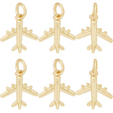 12Pcs Rack Plating Brass Charms, with Jump Ring, Long-Lasting Plated, Cadmium Free & Lead Free, Airplane, Real 18K Gold Plated, 14x12.5x3mm, Hole: 3mm