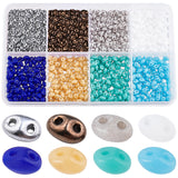 800Pcs 8 Colors 2-Hole Seed Beads, Czech Glass Beads, Mixed Color, 5x3.5x2.5~3mm, Hole: 0.5mm, 100Pcs/color