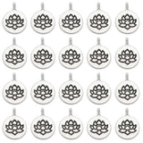 50Pcs Tibetan Style Alloy Pendants, Flat Round with Lotus, Cadmium Free & Lead Free, Antique Silver, 20x15x2mm, Hole: 2mm