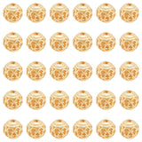 Alloy Hollow Beads, Round, Cadmium Free & Lead Free, Real 18K Gold Plated, 8x7~8mm, Hole: 1.5~2mm, 30pcs/box