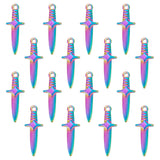 16Pcs Ion Plating(IP) 304 Stainless Steel Pendants, Sword Charm, Rainbow Color, 24.5x9x4mm, Hole: 1.5mm