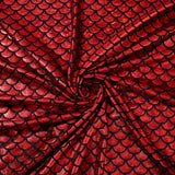 Sparkly Hologram Spandex Mermaid Printed Fish Scale Fabric, Stretch Fabric, Red, 100x150x0.03cm