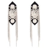 2Pcs Detachable Iron Tassel Epaulettes, Punk Style Star Shoulder Badge, with Cloth and Alloy Findings, Platinum, 215x39x10mm