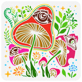 PET Hollow Out Drawing Painting Stencils, for DIY Scrapbook, Photo Album, Mushroom Pattern, 30x30cm