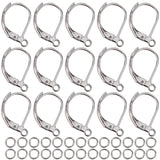 100Pcs 304 Stainless Steel Leverback Earring Findings, with Loops & 150Pcs Open Jump Rings, Stainless Steel Color, 15x10x2mm, Hole: 1.5mm