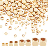 200Pcs 4 Style Brass Beads, Long-Lasting Plated, Cube, Real 18K Gold Plated, 50pcs/style