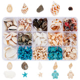 DIY Beads Jewelry Making Finding Kit, Including Natural Conch & Cowrie & Spiral Shell Beads, Starfish & Tortoise Dyed Synthetic Turquoise Beads, Mixed Color, 7~58x3~35x2~34mm, Hole: 1mm