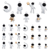 28Pcs 7 Style Spray & Baking Painted Alloy Pendants, with Black Acrylic, Cadmium Free & Lead Free, Mixed Shapes, White, 4pcs/style