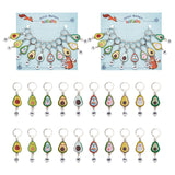 Alloy Enamel & Acrylic Pendant Locking Stitch Markers, Brass Leverback Earring Stitch Marker, Avocado with Number, Mixed Color, 4.9cm, 10 style, 1pc/style, 10pcs/set