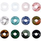 12Pcs 12 Style Natural & Synthetic Gemstone Charms, Donut/Pi Disc, 18x4.5~5.5mm, Hole: 5.5mm, 1pc/style