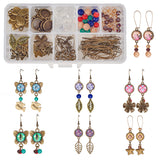 DIY Earring Making, with Tibetan Silver Pendants, Alloy Cabochon Connector Settings, Transparent Glass Cabochons, Glass Beads and Iron Head Pins, Antique Bronze, 13.5x7x3cm