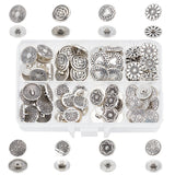 80Pcs 8 Style 1-Hole Zinc Alloy Shank Button, Flat Round, Antique Silver, 15~17.5x15~17.5x6.5~8mm, Hole: 2mm, 10pcs/style