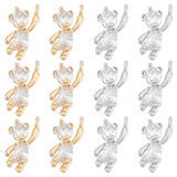 12Pcs 2 Style Brass Cubic Zirconia Charms, Bear, Clear, Real Gold Plated & Real Platinum Plated, 12x6x3mm, Hole: 1mm, 6pcs/color