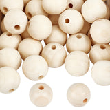 Natural Unfinished Wood Round Beads, Waxed Wooden Beads, Smooth Surface, with Nylon Packaging Vacuum Bag, Floral White, 30mm, Hole: 6~7mm, 50pcs