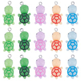 30Pcs 5 Colors Opaque Resin Pendants, Cute Tortoise Charms, with Platinum Plated Iron Loops, Mixed Color, 25.5~26x14x9.5mm, Hole: 2mm, 6pcs/color