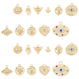 Alloy Pendants, with Crystal Rhinestone, Cadmium Free & Nickel Free & Lead Free, Hammered, Mixed Shapes, Real 18K Gold Plated, 22pcs/box