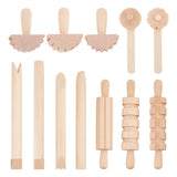 Wood Clay Modeling Tools Sets, Children Craft Tool, including Rolling Pin, Stamps, Stamp Stick, Push Roller, Wheat, 10.5~16.5x1.6~3.5x1.5~2.4cm,12pcs/set