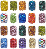 Polymer Clay Rhinestone European Beads, Large Hole Beads, Rondelle, with Silver Tone Brass Cores, Mixed Color, 10~12x7~8mm, Hole: 5mm, 100pcs/box