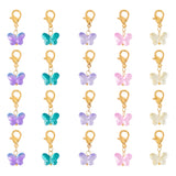 60Pcs Colorful Butterfly Glass Pendant Decorations, Lobster Clasp Charms, Clip-on Charms, for Keychain, Purse, Backpack Ornament, Mixed Color, 30mm