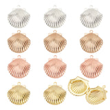 12Pcs 3 Colors Brass Locket Pendants, Photo Frame Charms for Necklaces, Shell Charm, Mixed Color, 23x22x8.5mm, Hole: 1.6mm, Inner Diameter: 13x15mm, 4pcs/color