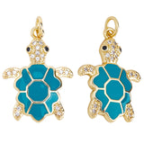5Pcs Rack Plating Brass Micro Pave Cubic Zirconia Pendants, with Enamel & Jump Ring, Cadmium Free & Lead Free, Long-Lasting Plated, Real 18K Gold Plated, Sea Turtle Charm, Dark Turquoise, 22.5x17x3mm, Hole: 3.2mm