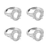 4Pcs Adjustable Brass Micro Pave Clear Cubic Zirconia Finger Ring Components, 4 Claw Prong Ring Settings, Long-Lasting Plated, Oval, Platinum, US Size 6 1/4, Inner Diameter: 16.8mm, Tray: 10x8mm