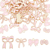 40Pcs 4 Style Light Gold Alloy Enamel Pendants, Bowknot, Pink, 8.5~19.5x12~18x1~2.5mm, Hole: 1.5~2mm, 10pcs/style