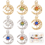 8Pcs 8 Colors Brass Micro Pave Clear Cubic Zirconia Glass Pendants, with Jump Ring, Long-Lasting Plated, Moon, Cadmium Free & Lead Free, Mixed Color, 21x16.5x4.5mm, Jump Ring: 5x0.8mm, 3.5mm Inner Diameter, 1pc/color