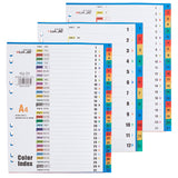 3 Books 3 Style A4 Plastic 12/21/31-Tab Binder Index Dividers, 11-Hole Punched Paper Binder Dividers, Insertable Multicolor Tabs, for Office, School, Home, Mixed Color, 295x225x1.5~4mm, Hole: 6mm, 1 book/style