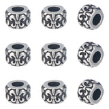 304 Stainless Steel European Beads, Large Hole Beads, Column with Fleur De Lis, Antique Silver, 9x6.5mm, Hole: 4.5mm, 10pcs/box