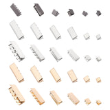 38Pcs 7 Style Brass Ribbon Crimp Ends, Crimp End Findings, Rectangle, Mixed Color, 6~10x6.5~30mm