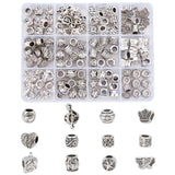 Tibetan Style Alloy European Beads, Large Hole Beads, Lead Free, Mixed Shapes, Antique Silver, 120pcs/box