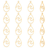 12Pcs 201 Stainless Steel Pendants, Teardrop with Wave Charm, Golden, 22x12x1mm, Hole: 1.5mm