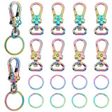 10Pcs Flower Zinc Alloy Swivel Clasps, with 10Pcs Ion Plating(IP) 304 Stainless Steel Split Key Rings, Rainbow Color, Clasps: 44x17.5x8mm, Hole: 3x13mm; Key Rings: 25x2mm