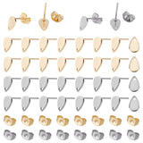 40Pcs 2 Colors Teardrop Stainless Steel Stud Earring Findings, with 40Pcs 304 Stainless Steel Ear Nuts, Golden & Stainless Steel Color, 20pcs/style