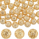 50Pcs Brass Filigree Beads, Filigree Ball, Round, Real 18K Gold Plated, 10mm, Hole: 1mm