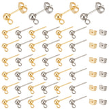 100Pcs 2 Color 304 Stainless Steel Ball Stud Earring Post, Earrings Findings, with Vertical Loops & 100Pcs Ear Nuts, Golden & Stainless Steel Color, 15x7x4mm, Hole: 1.7~2mm, Pin: 0.8mm, 50Pcs/color