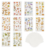 5 Sets 5 Styles Scrapbook Floral Decorative Stickers Sets, Including Transfer PET Stickers and Cotton Linen, for Art Craft, DIY Scrapbooking, Mixed Color, 141x85~90x0.1mm, 1 set/style