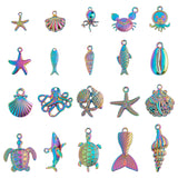 Marine Organism Theme Alloy Pendant Sets, Mixed Shapes, Rainbow Color, 15~37x8~29x2.5~5mm, 20pcs/box