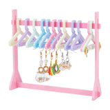 1 Set Hot Pink Opaque Acrylic Earring Display Stands, Clothes Hanger Shaped Earring Organizer Holder with 12Pcs Hangers, Hot Pink, Finish Product: 14x3.6x12cm