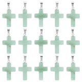 16Pcs Religion Natural Green Aventurine Pendants, Cross Charm, with Stainless Steel Findings, Stainless Steel Color, 29~30x18~19x5~6mm, Hole: 6x4mm