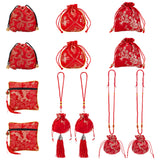 12Pcs 6 Styles Silk Packing Pouches Set, Including Vintage Scented Sachet Perfume Drawstring Bag and Zipper Jewelry Gift Bag, with Tassel and Beads, Mixed Patterns, Red, 10.9~34cm, 2pcs/style