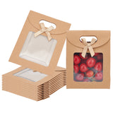 Blank Kraft Paper Bags, with Handles & Clear Windows, Rectangle, for Gift Packaging, Camel, 11.9x6.15x15.7cm, Unfold: 16x12x0.55Cm